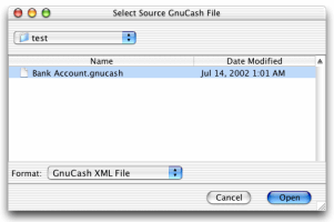 Select the GnuCash file to convert